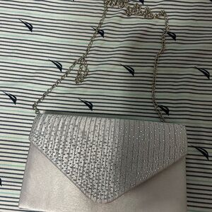 Amazon Silver Clutch with Rhinestone Embellishments